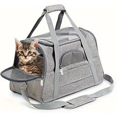 QQ르 캣 캐리어 반려견 반려동물 캐리어 - 항공사 승인 고양이 및 소형견용 소프트 사이드 백(최대 15파운드) 접이식 통기성 메시 프라이버시 커버 세척 가능 경량, grey