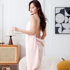 여름 여성용 스트랩 목욕 드레스 한국 스타일 백리스 여자 목욕 가운 조절 가능한 벨트 포함 시원한 통기성, 분홍색, 1개