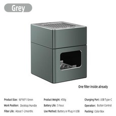 휴대용 담배 연기 흡입기 공기정화 소형 기기 LONHOMON AP078 재떨이 공기 청정기 USB 충전 안티 간접 데스크탑 냄새 제거 홈, 2)Grey