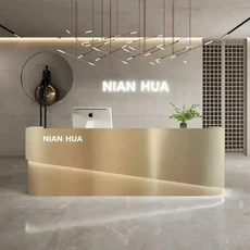 스테인레스 스틸 현대 리셉션 데스크 북유럽 럭셔리 황금 미용실 스토리지 카운터 사무용 가구 Receptionsd, 100x60x100cm 화이트