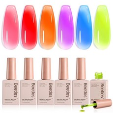 딱정벌레 고양이 눈 젤 폴리쉬 네일 세트 - 6가지 색상 퍼플 레드 핑크 글리터 마그네틱 가을 키트 흡수 UV 세라믹 장미 컬렉션 매니큐어 여성용 선물, 23 Neon Jelly Gel