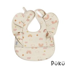 PUKU藍色企鵝 花漾防水口袋兜兜 (三色) - 柔軟親膚、易清洗、可調節頸圍, 彩虹朵朵, 1個, 1個