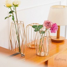 와이어 철제화병 거실화병, 라운드 로즈골드(중)