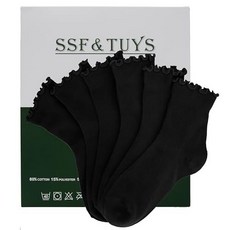 SSF&TUYS Women's Black Ankle Socks – 6 Pairs Soft Cotton Cute Frilly Trim Breathable and Comfy