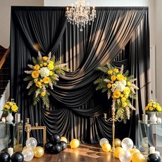 결혼식 파티를 위한 10피트15피트 블랙 배경 커튼 2개의 패널 주름 없음 15피트 길이 폴리에스터 사진 생일 배경용 천 드롭, W5' x H15'(2, Black