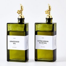 그린 유리 오일병 500ml 풀세트 라벨 및 세척솔 포함 식초 소스 디스펜서 주방용 기름병 깔때기 스토퍼 세트 와인병, Golden