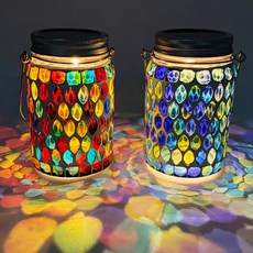 VISANG 應急彩色玻璃 LED 太陽能庭院燈 2 件裝, 紅藍