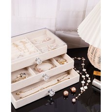 ONES 3단 투명아크릴 벨벳 악세사리 주얼리 보관함, 베이지, 1개