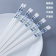 景德鎮陶瓷筷子 10雙 耐高溫 瓷筷 餐具 家用 防滑環保筷, 1個, 尊享大家庭一級陶瓷筷【青花藍】10雙