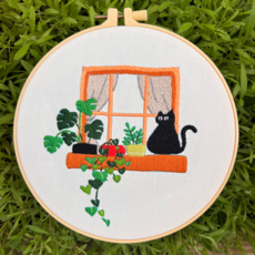 아가토스 고양이 시리즈 프랑스 자수세트 DIY 취미세트 (자수틀+자수실+자수바늘3p+자수그래픽패브릭), 휴일 고양이 2, 1개