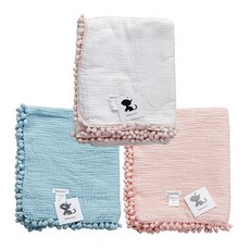 베베샤 블랭킷 폼폼이 이중거즈 100x120 3종 디자인선택, 화이트