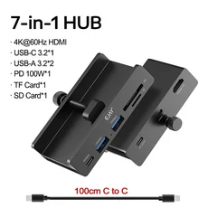 EJAY 10Gbps USB3.2 허브 스플리터 어댑터 iMac 데스크탑 PC용 4K@60Hz HDMI PD 100W 지원 범용 외부 멀티, 02 7-in-1 dock