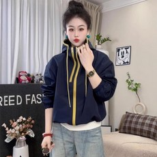 韓系撞色連帽防曬衝鋒衣外套女