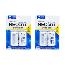 네오셀 알카라인 건전지 LR14 C형 2개입 2개, 기본선택, 2개