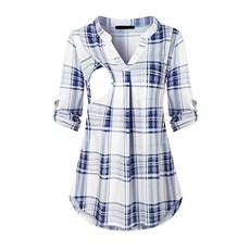 Am Direct 모유 수유 임산부 상의 3/4 롤 슬리브 셔츠 여성용 화이트. M 120744