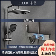 FILER 菲勒 四檔水流發電數顯花灑組, 1個, 黑色（蓮蓬頭 頂噴花灑演示可選）