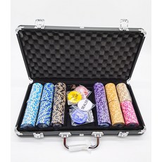 精緻鋁箱裝自選面額300片賭城籌碼組附德州撲克配件及美國製Bee撲克牌 (另有真皮實木箱可選), 1個, 鋁箱(黑色)+300片自選籌碼