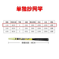 【釣友俱樂部】短節碳素伸縮定位抄網竿 2.1米 3米 超輕硬 釣魚 撈魚網, 短節定位抄網【單獨裸竿2.1米】
