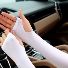冰袖套袖 夏季戶外騎行開車護臂 冰絲防曬袖套, 白色,（滌綸）簡裝露指, 1個