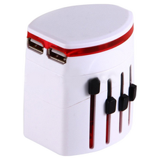 國際通用萬用轉接頭 雙USB充電 輕巧便攜 旅行必備 多國插頭轉換器, 白色, 1個, 7cm