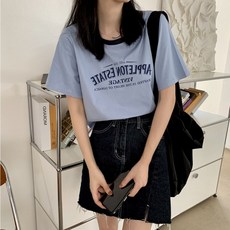 시원한 레터링 티셔츠 여성 루즈핏 세미크롭 반팔