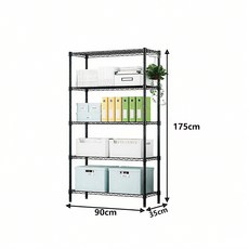 六層金屬置物架 90x35x175cm 黑色 多功能收納架 可調層高 免工具安裝, 1個
