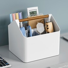락톡마켓 이동식 우드 손잡이 데스크 오거나이저 수납박스 문구정리함 인테리어 소품함 칸막이형, 화이트, 1개