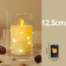 깜빡이는 무불꽃 양초와 스트링 라이트 배터리 작동 내장 LED 아크릴 LED 기둥 양초 집 분위기 장식용, 01 12.5cm, 01 1pcs, 1