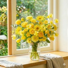 주말배송 신선포장 무지개 생화 꽃택배 (꽃다발X) 플로리스트 색감 구성 + 컨디셔닝 완 아르띠콜로, 5개, 옐로우 꽃송이수