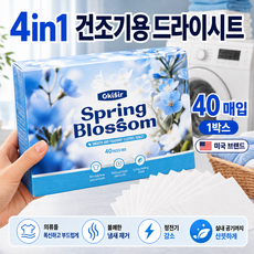 미국 브랜드 건조기시트 40매 4in1 섬유유연제 시트 부드러운 의류 케어, 2개, 40개입
