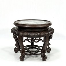 御古齋 圓形大理石面彎腳小花台 藝品展示座, 1件, 大款, 虎斑雞翅木