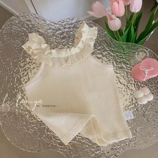 小不點兒 女童上衣 吊帶背心 韓國童裝 夏季新款 純色花邊領 無袖百搭 (90cm-130cm)