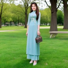 鍾情越南奧黛旗袍 復古修身禮服連衣裙旗袍荷花兩件套 副廠商品