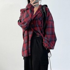 커플 빅사이즈 기모 오버핏 후드 체크남방