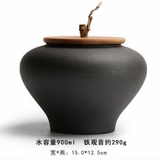 簡美陶瓷茶葉罐 粗陶密封儲物罐 大小號家用防潮罐 創意禮盒包裝, 1個, 陶黑 - 竹蓋將軍罐 （大）
