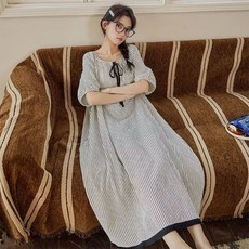 [완전 편한] 85KG까지 빅사이즈 여성용 여름 내장 패드 미디 길이 반소매 원피스 잠옷 홈웨어