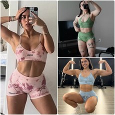 台灣發貨 彩色紮染玫瑰女士無縫針織健身高腰套裝 運動休閒舒適透氣修身顯瘦多色可選