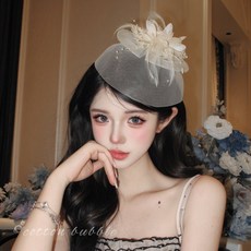 貴氣感千金網紗小禮帽生日頭飾女法式名媛頭紗新娘高級感發飾帽子, 1個, 米白色花朵禮帽