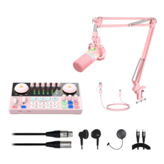 maono 專業直播錄音套裝，多種音效模式，配備麥克風支架，直播錄音神器, 粉色, AME2, PD200XS, 錄音套組, 直播套組