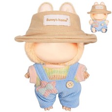 BAIKEA 인형용 옷 시크 의상 세트 17cm 인형 의류 액세서리 포함 블루 롬퍼 + 상의 + 블루 모자 (인형 없음), 라이트 블루 롬퍼 + 브라운 모자, 1개