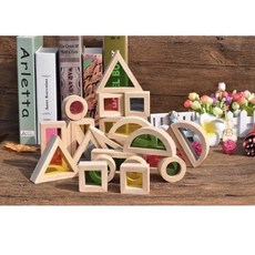 彩虹積木組 蒙特梭利教具 木製積木 兒童益智玩具 光影積木, 透明顏色, 1套