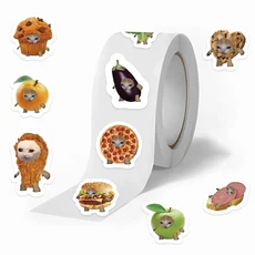 500pcs/롤 귀여운 음식 고양이 만화 씰링 스티커 창의력 DIY PVC 노트북 데칼 Stiker 보상 선물 완구, 01 500PCS