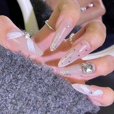 小紅書爆款穿戴甲高級感貓眼水鑽美甲片漸變輕奢純欲假指甲貼30片, 1個, BY1942:手工甲M碼#10片/袋