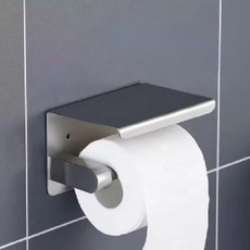 케이디코 무타공 화장실 스텐 휴지걸이 선반형 휴대폰 거치 트레이, 1개, 실버