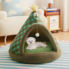 Tinduo 강아지 텐트형 하우스 밀폐형 겨울 보온 강아지집 고양이 숨숨집 사계절 통용 반려동물 집, 1개, 그린