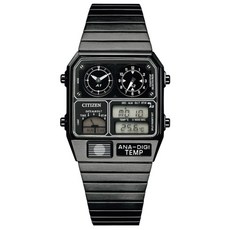 CITIZEN ANA-DIGI TEMP 雙顯溫度計手錶 黑色金屬錶帶