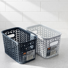 [실속구성] 헤링본 손잡이 수납바구니 13cm * 13cm * 21cm 세트 오픈형 정리함 주방 욕실 소품정리 스내지월드, 화이트, 5개