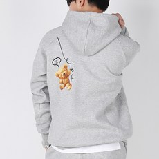 Auraq 中性款小熊圖案印花刷絨連帽長袖衛衣