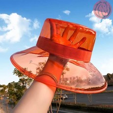 투명모자 PVC 여름 캐주얼 컬러 특이한 버킷햇 비닐 여성용 벙거지 촬영용, E. 주황색