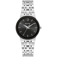 Bulova 여성용 모던 스테인리스 스틸 3핸드 쿼츠 시계 블랙 다이얼 스타일: 96L299 실버 모던 쿼츠 실버톤 스테인리스 스틸 팔찌